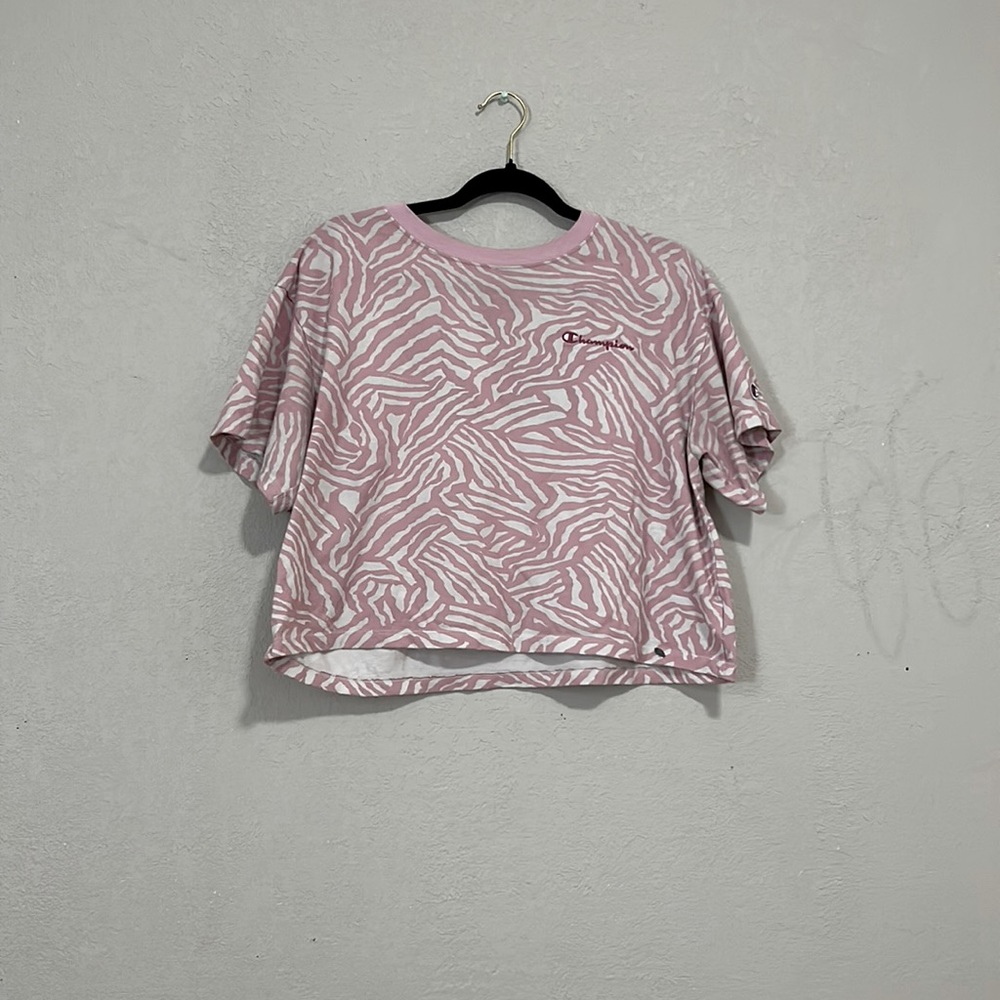 Pink and white zebra print croppie! Size LARGE!